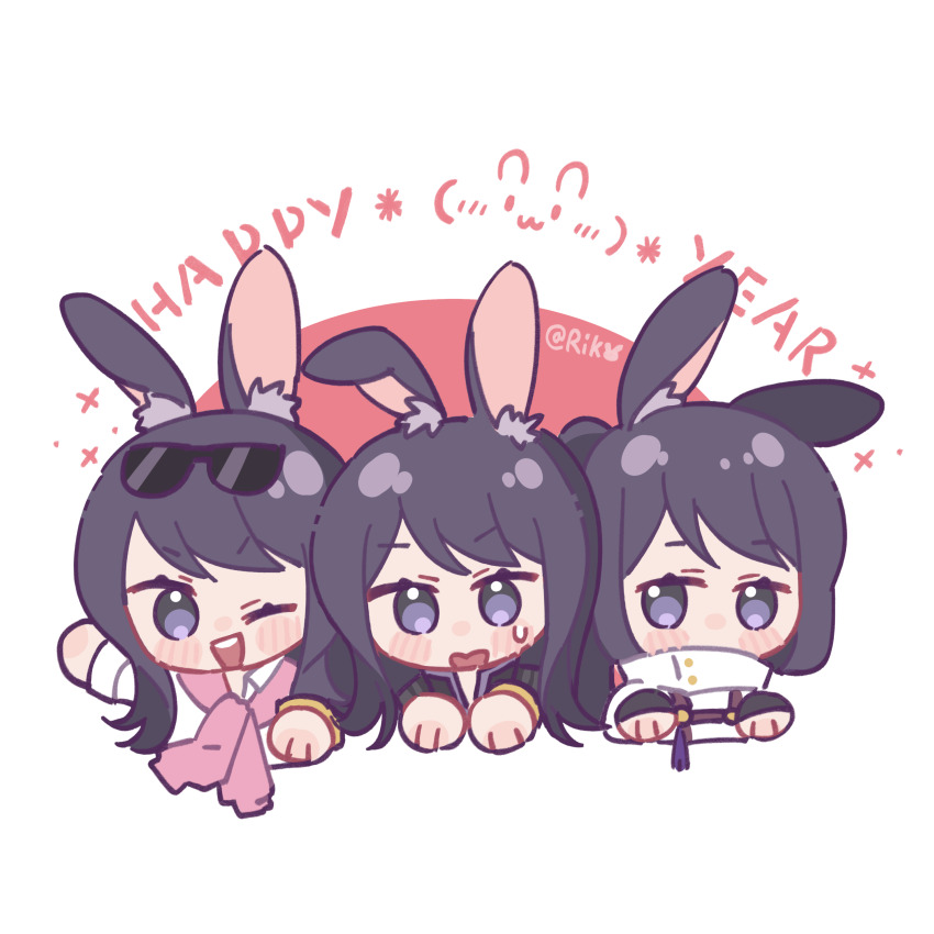 3boys, absurdres, animal_ear_fluff, animal_ears, black_hair, black_jacket, blush_stickers, chibi
