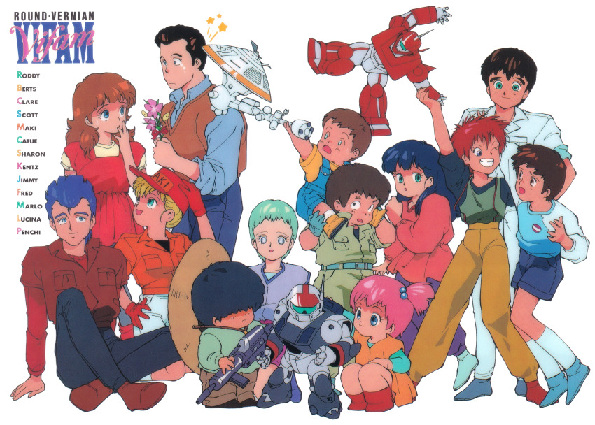 1980s_(style), 6+boys, 6+girls, barts_lyan, black_eyes, black_hair, blonde_hair, blue_eyes