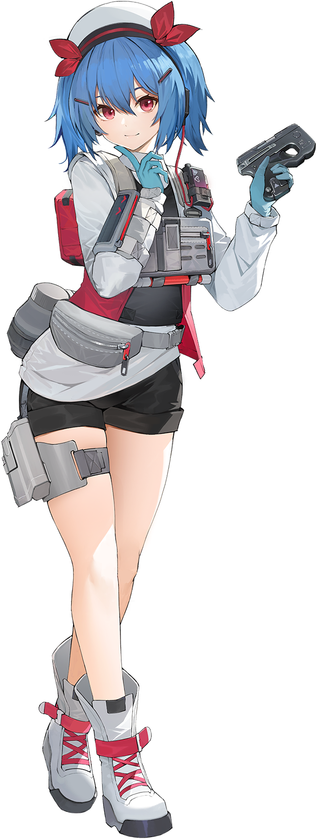 1girl, blue_gloves, blue_hair, boots, closed_mouth, colphne_(girls'_frontline_2), full_body, girls'_frontline