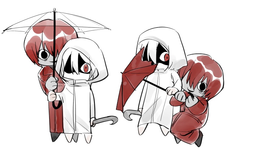 1boy, 1girl, black_eyes, chibi, chinese_commentary, coat, commentary_request, crowbar