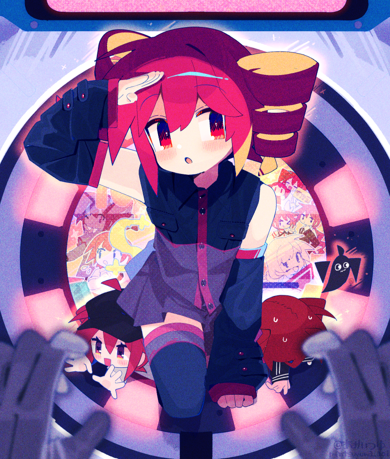 1boy, 1girl, aoi_tsuyu, babel_(utau), belt, black_belt, black_shirt, black_skirt