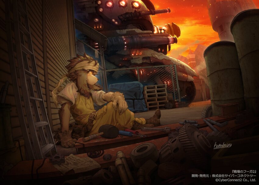 1boy, ahonobo, animal_ears, artist_name, boots, brown_footwear, closed_mouth, commentary_request