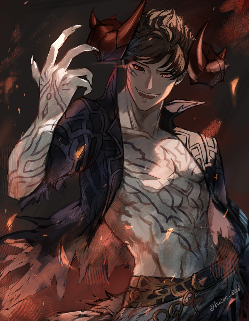 1boy, abs, absurdres, arms_up, bacon_828, bare_pectorals, belial_(granblue_fantasy), belt