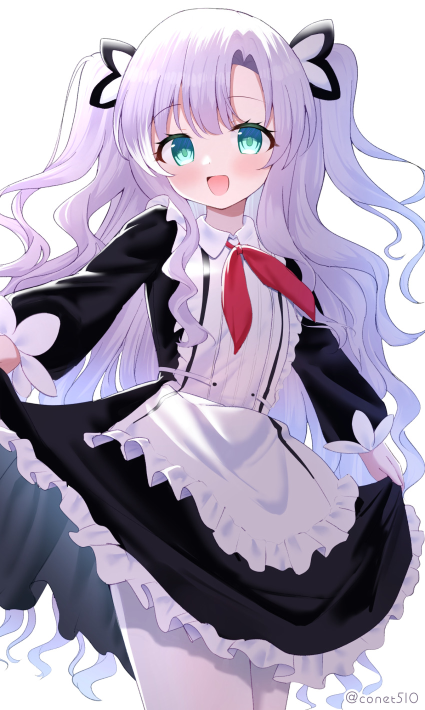 1girl, apron, artist_name, azur_lane, black_dress, clothes_lift, commentary_request, conet510