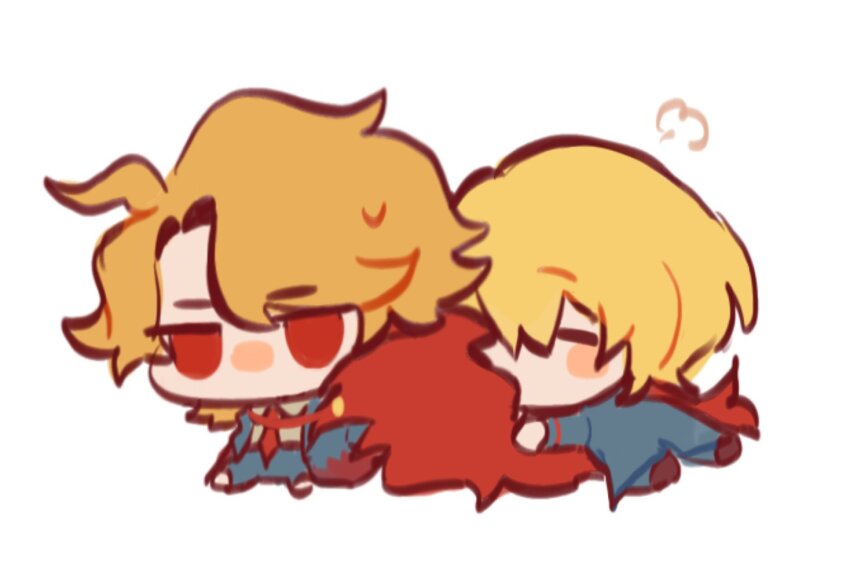 2girls, black_jacket, blonde_hair, chibi, closed_eyes, collared_shirt, don_quixote_(project_moon), dual_persona