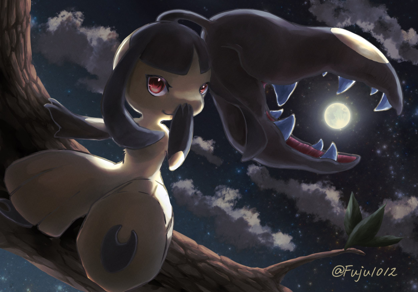 1other, black_hair, closed_mouth, cloud, colored_skin, extra_mouth, fuju1012, gen_3_pokemon