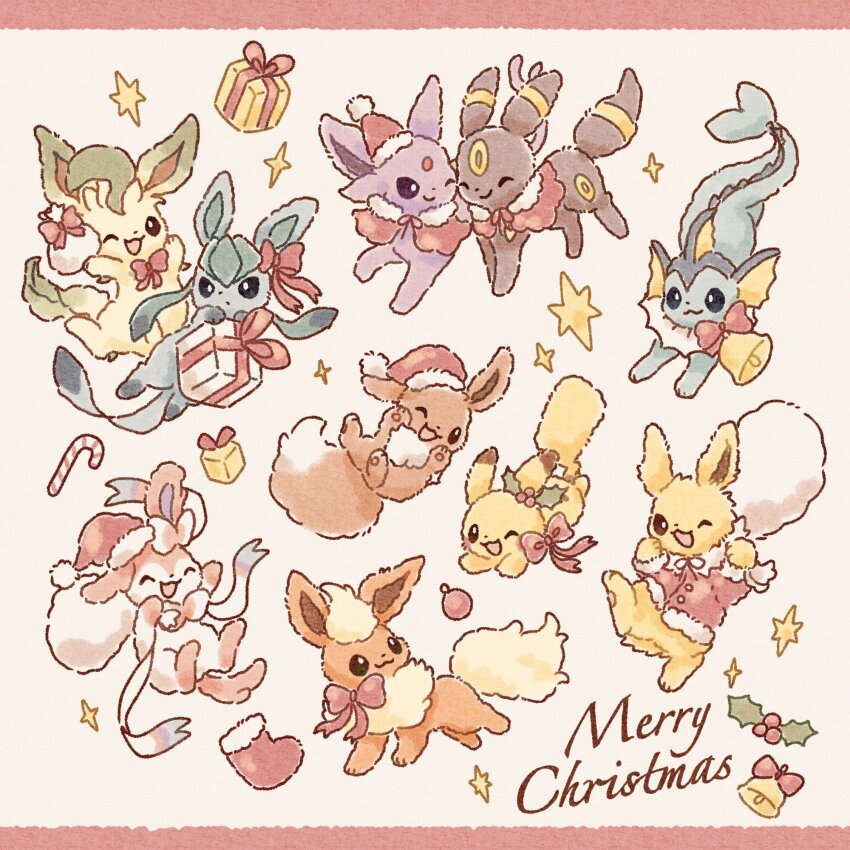 animal_focus, bag, bell, berry, blue_eyes, bow, brown_eyes, christmas