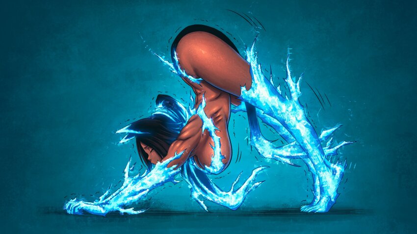 1girl, all_fours, alternate_form, animal_ears, animal_feet, animal_hands, aqua_background, bare_shoulders