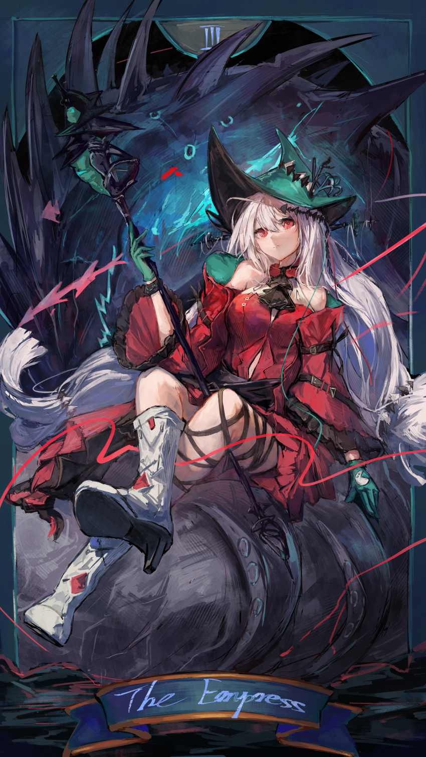 1girl, absurdres, arknights, ascot, bare_shoulders, black_ascot, boots, breasts