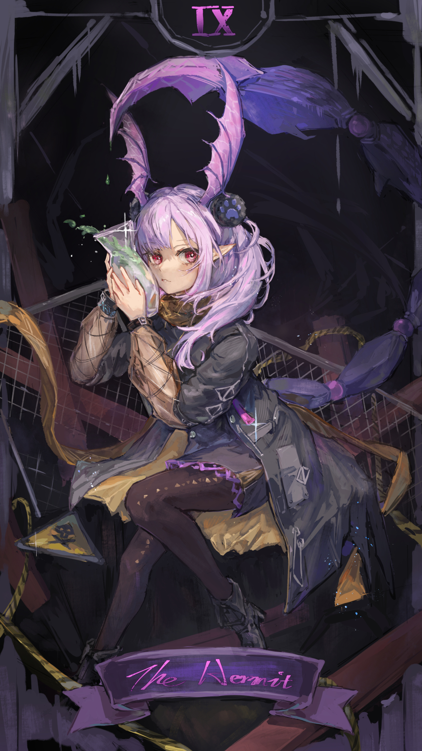 1girl, absurdres, arknights, arthropod_girl, black_pantyhose, closed_mouth, commentary, english_commentary