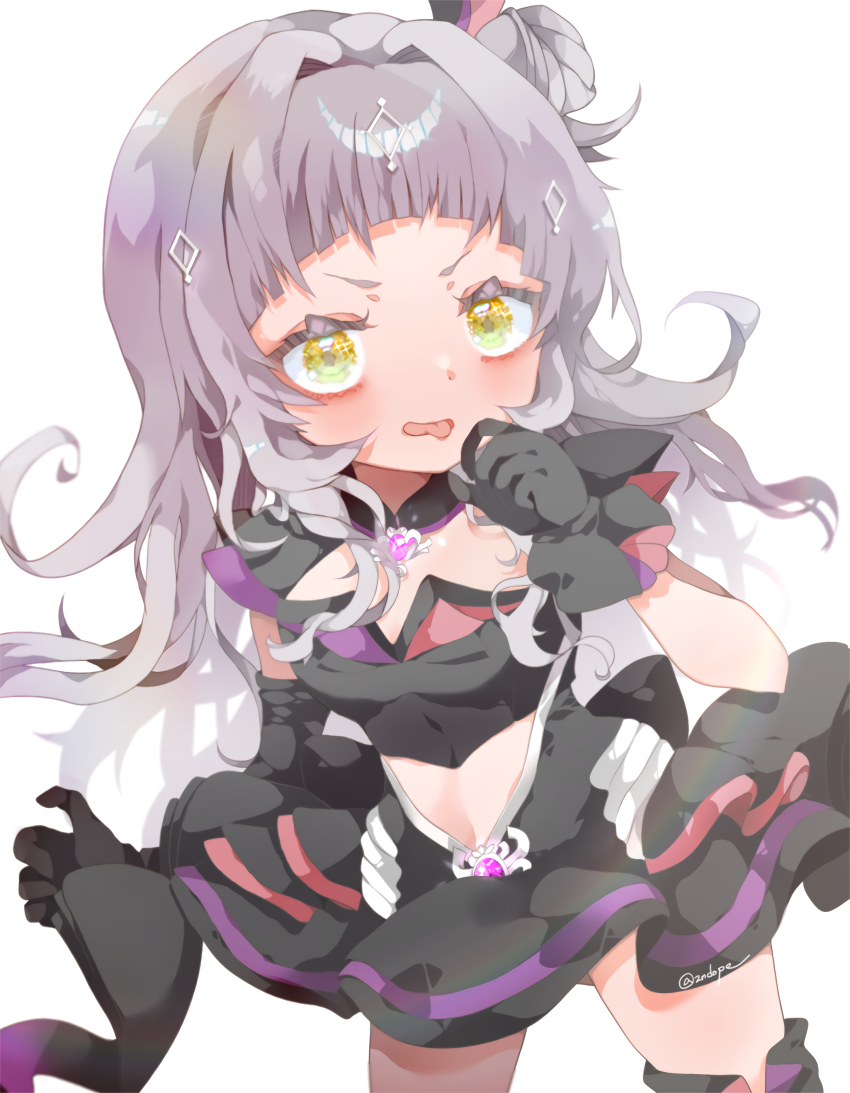 1girl, 2ndope, absurdres, arched_bangs, asymmetrical_gloves, back_bow, black_choker, black_dress