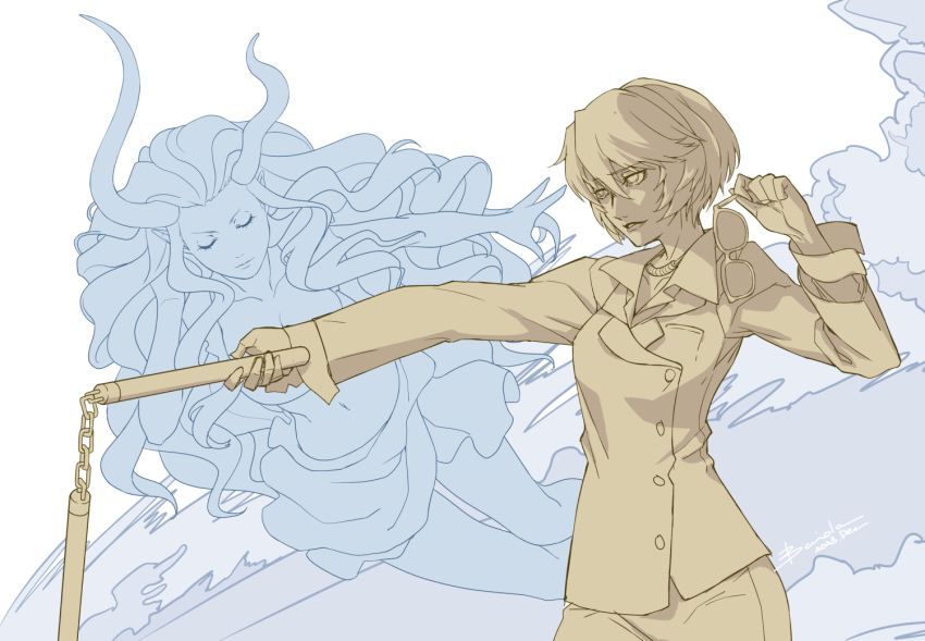 2girls, baiola, breasts, character_request, demon_(megami_tensei), devil_summoner_(game), devil_summoner_(series), formal_clothes