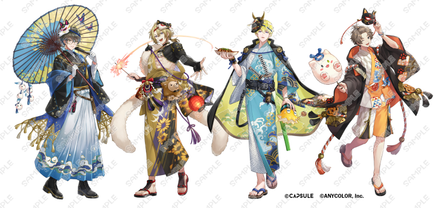 4boys, :d, ;d, abs, alban_knox, animal_print, bangs_pinned_back, beckoning