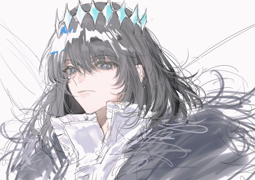 1boy, absurdres, blue_eyes, crown, diamond_hairband, fate/grand_order, fate_(series), grey_hair