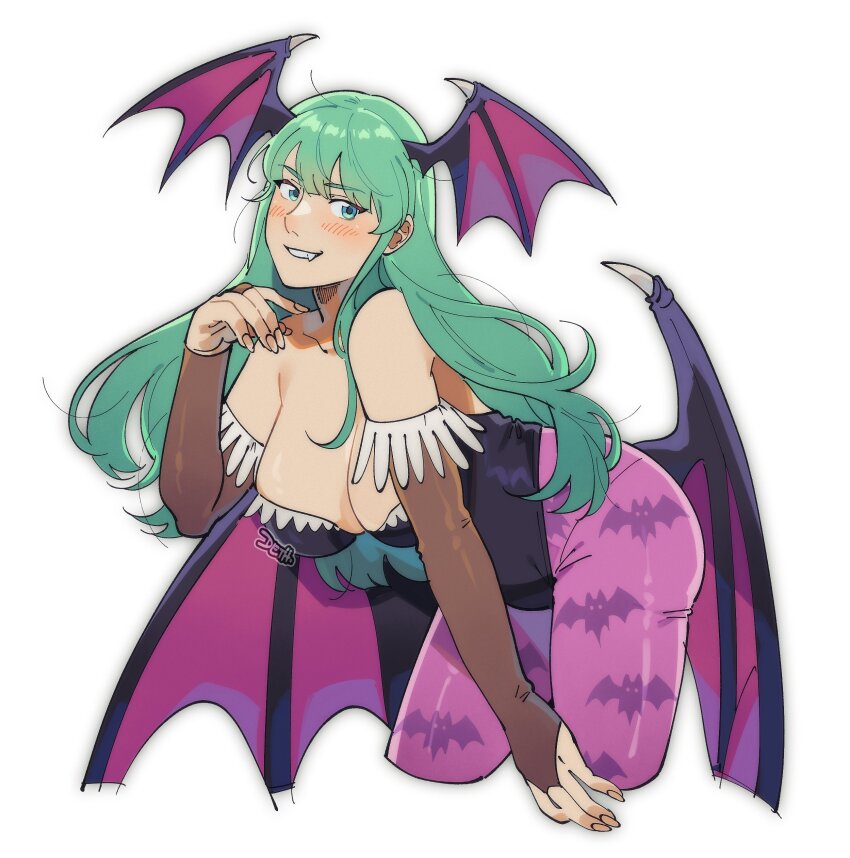 1girl, absurdres, animal_print, bare_shoulders, bat_print, bat_wings, black_leotard, blue_eyes