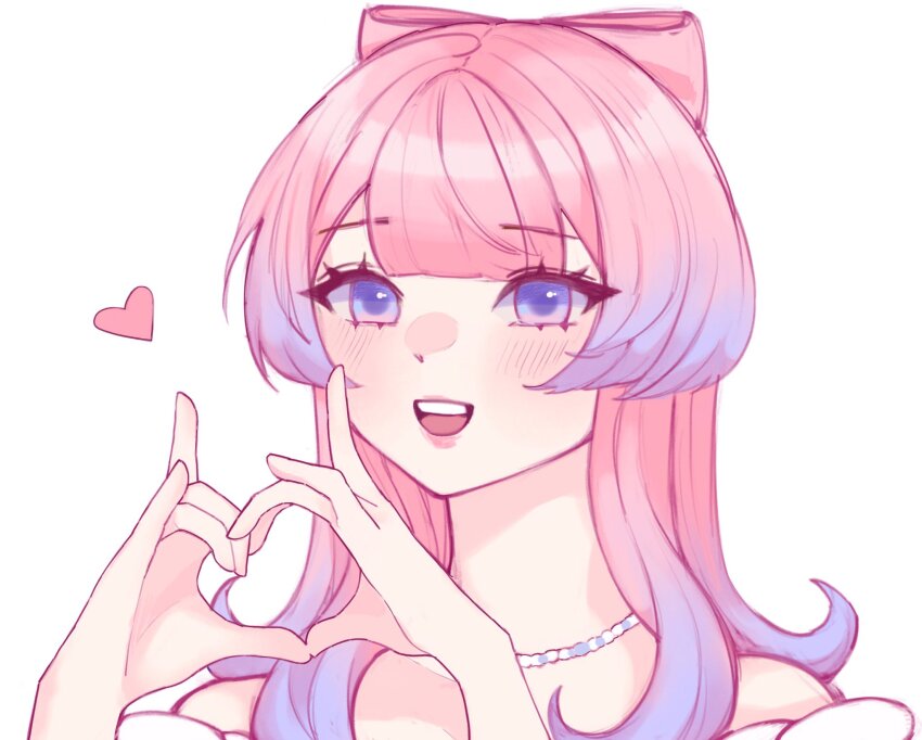 1girl, :d, bare_shoulders, blush, commentary, genshin_impact, gradient_hair, hands_up