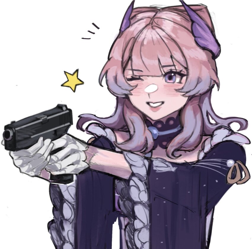 1girl, blue_choker, blue_dress, blunt_bangs, choker, commentary, dress, genshin_impact