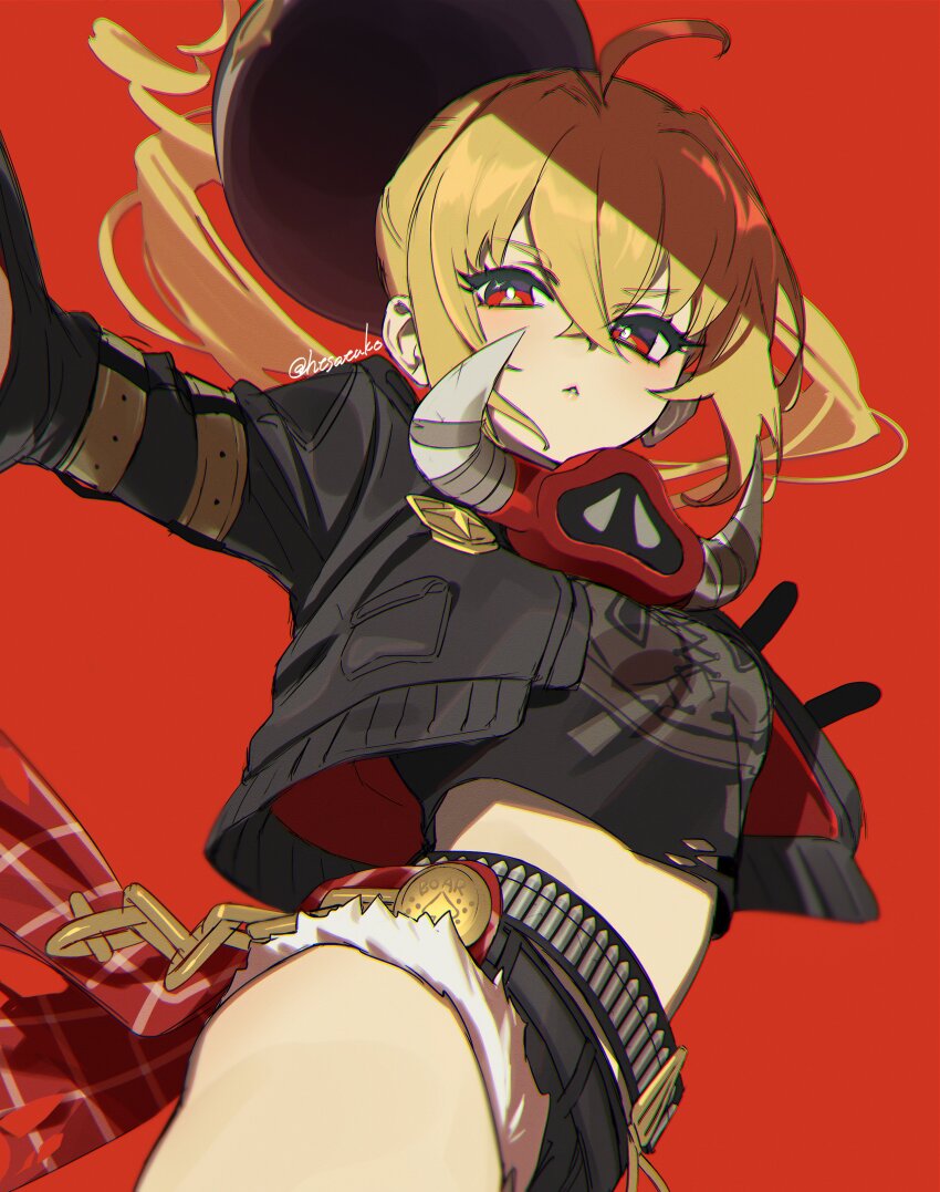 1girl, absurdres, ahoge, artist_name, belt, black_belt, black_gloves, black_helmet