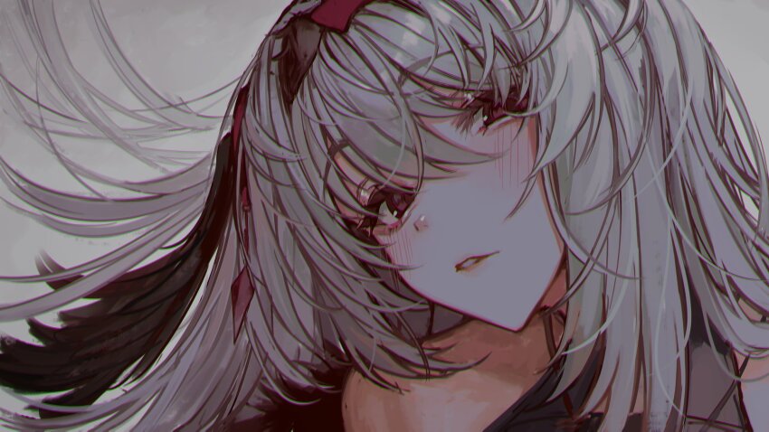 grey_hair, hair_between_eyes, hair_ornament, hairclip, highres, naokomama, navel, pale_skin