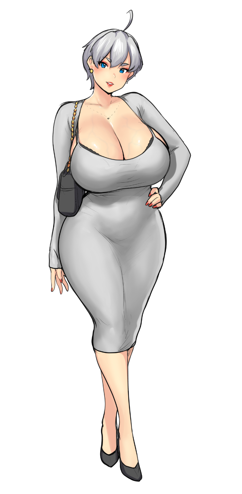 1girl, ahoge, bag, black_bag, black_bra, black_footwear, bra, bra_peek