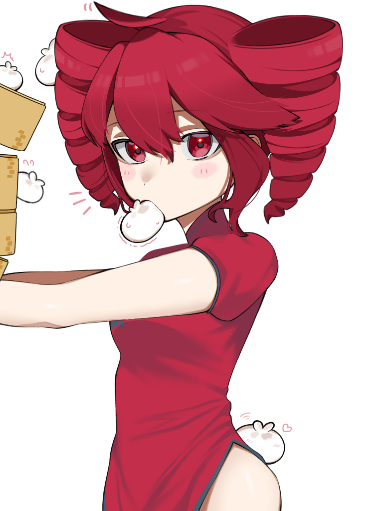 1girl, ahoge, steamed_bun, blush, breasts, china_dress, chinese_chess, chinese_clothes