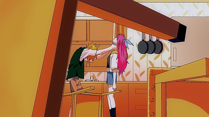 1boy, 1girl, aubrey_(faraway)_(omori), aubrey_(omori), basil_(faraway)_(omori), basil_(omori), black_socks, blonde_hair