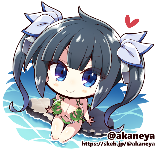 1girl, akaneya, bell, bikini, blue_eyes, blush_stickers, breasts, chibi