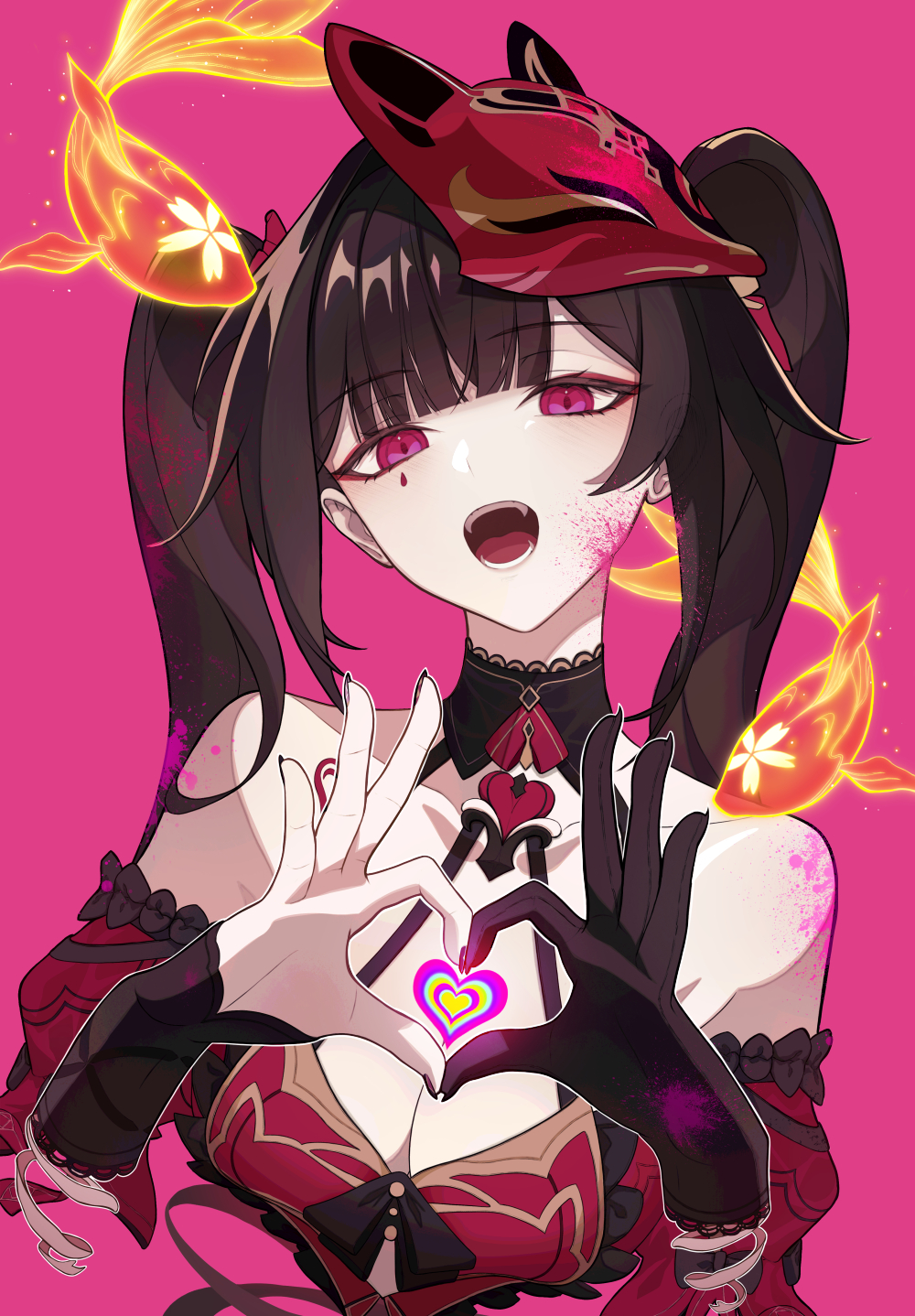 1girl, bare_shoulders, breasts, brown_hair, collarbone, commentary, eun_(eunice), facial_mark