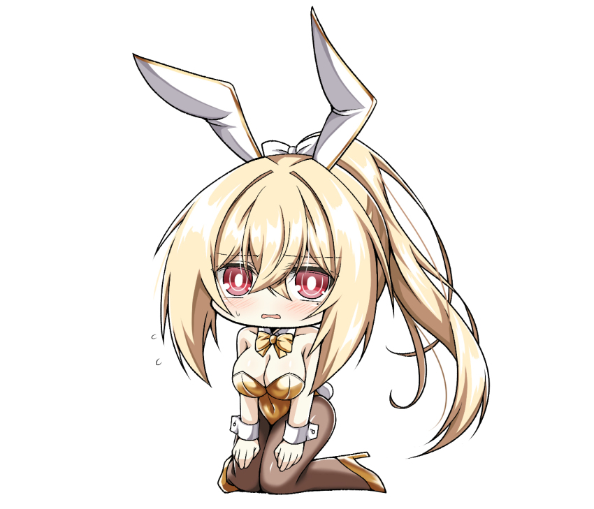 1girl, animal_ears, blonde_hair, blush, bow, bowtie, breasts, bright_pupils