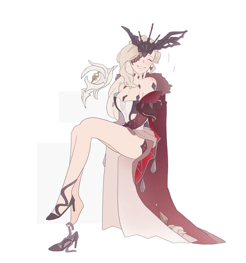 1girl, ;), absurdres, anni_(556_an), bare_shoulders, black_footwear, black_gloves, black_mask