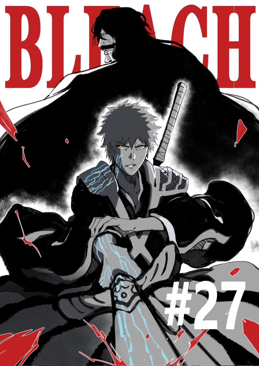 2boys, armor, back-to-back, black_hair, black_kimono, bleach, bleach:_sennen_kessen-hen, blut_vene