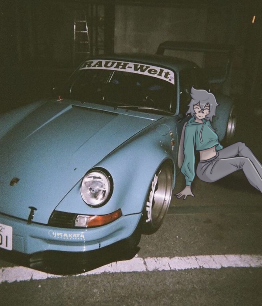 1girl, ^_^, absurdres, aqua_hoodie, bandaid, bandaid_on_face, bandaid_on_nose, blue_car