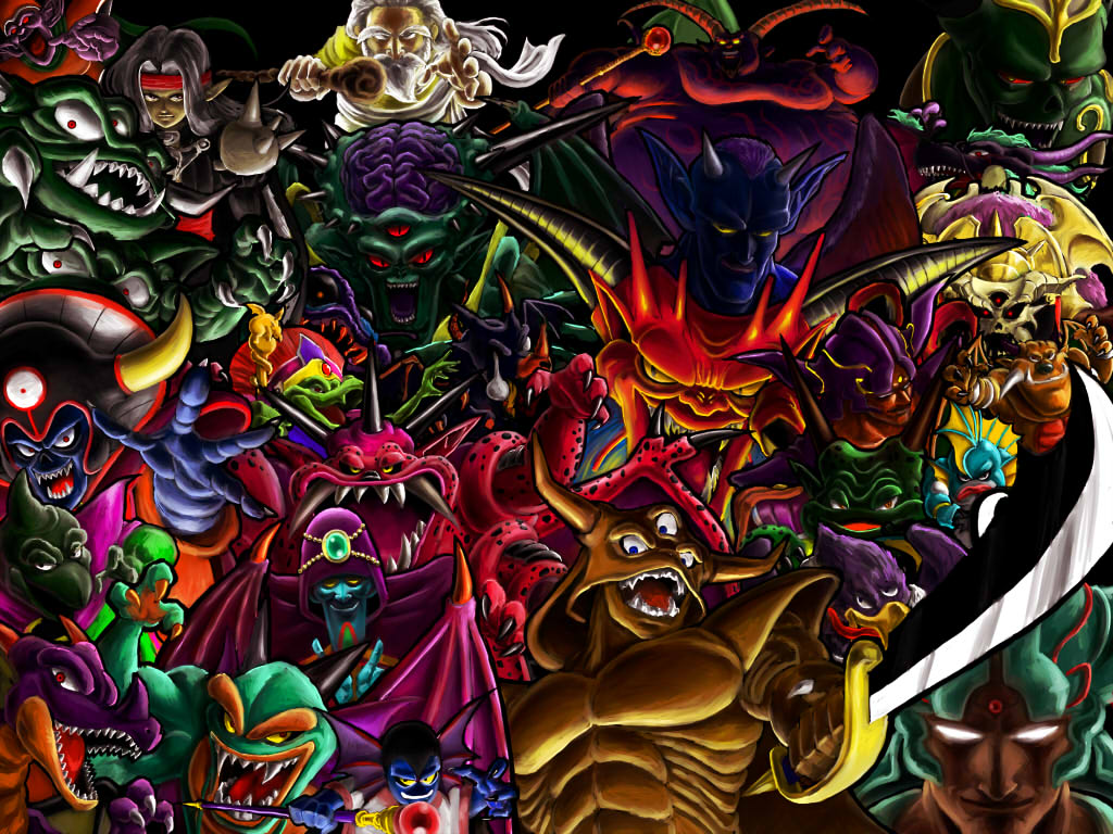 6+boys, aamon_(dq4), armor, baramos, bat_wings, blue_skin, character_request, claws