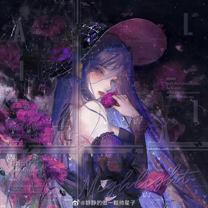 bare_back, bare_shoulders, black_background, black_dress, black_hat, black_sleeves, bow, bug