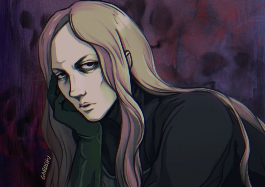 1boy, artist_name, black_eyes, black_robe, brown_hair, enki_(fear_&amp;_hunger), fear_&amp;_hunger_(series), fear_&amp;_hunger_1