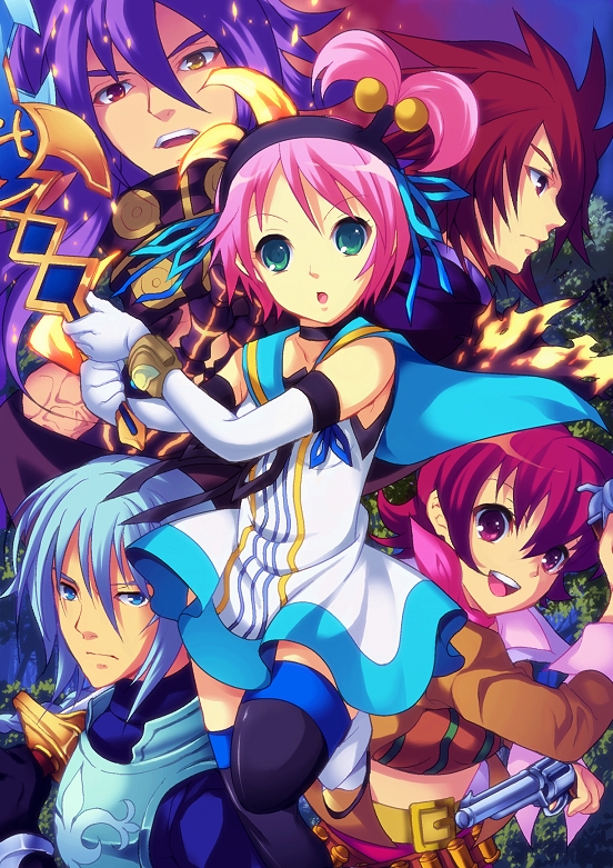 00s, 2girls, 3boys, :o, alfa_system, armor, belt, black_legwear