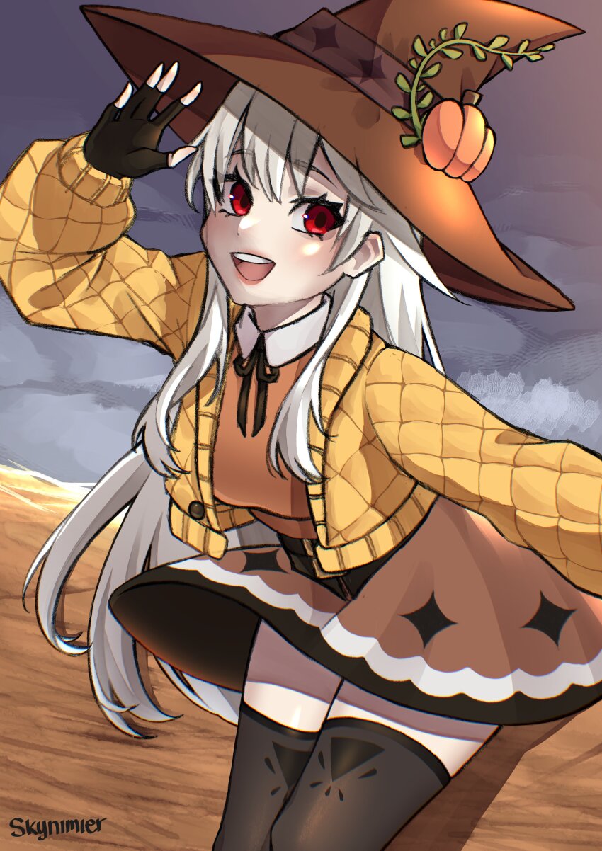 :d, absurdres, black_thighhighs, fingerless_gloves, food-themed_hair_ornament, fortnite, gloves, hair_ornament