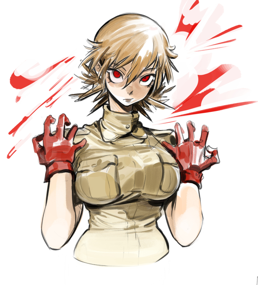 1girl, absurdres, blonde_hair, breasts, gloves, hellsing, highres, knifesart