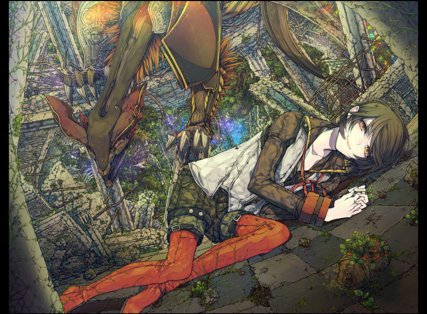 10s, 1boy, black_hair, dragon, god_eater, god_eater_burst, hannibal_(god_eater), lying