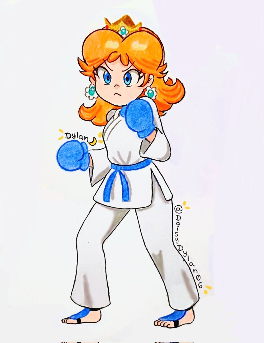 barefoot, brown_hair, daisydylan06, feet, gloves, highres, karate, karate_uniform