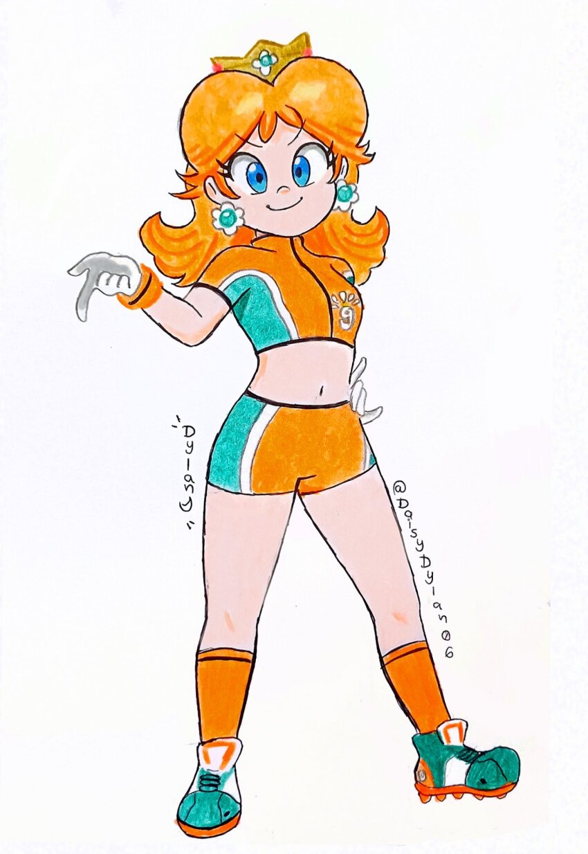 bare_legs, brown_hair, daisydylan06, highres, kneehighs, legs, mario_(series), mario_strikers_(series)