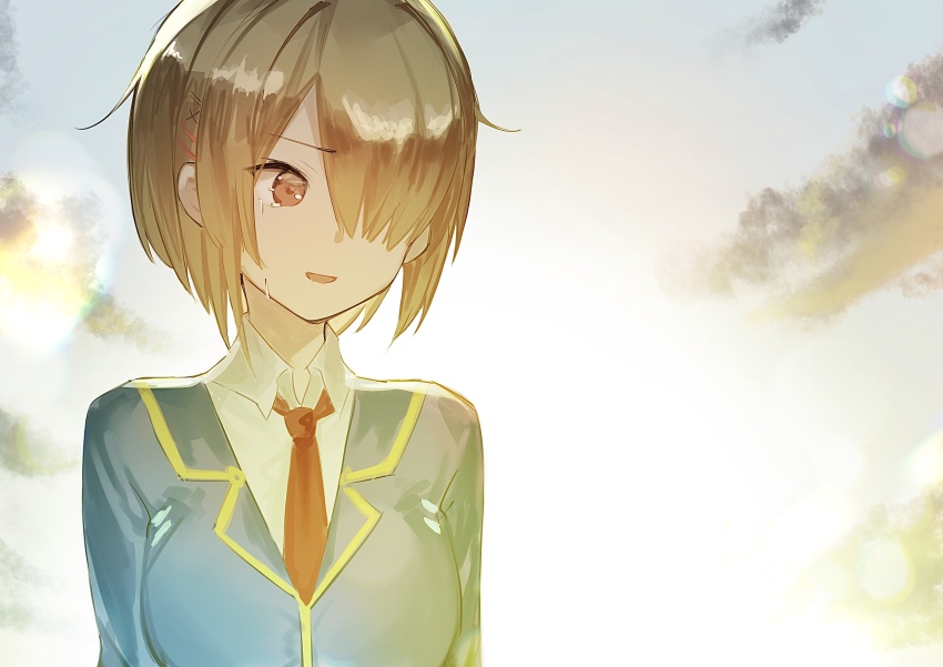 1girl, absurdres, blonde_hair, blue_jacket, crying, hair_ornament, hair_over_one_eye, hairclip