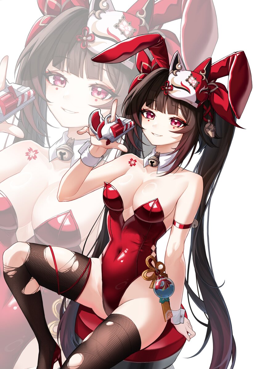 1girl, absurdres, alternate_breast_size, alternate_costume, animal_ears, armband, bare_shoulders, bell