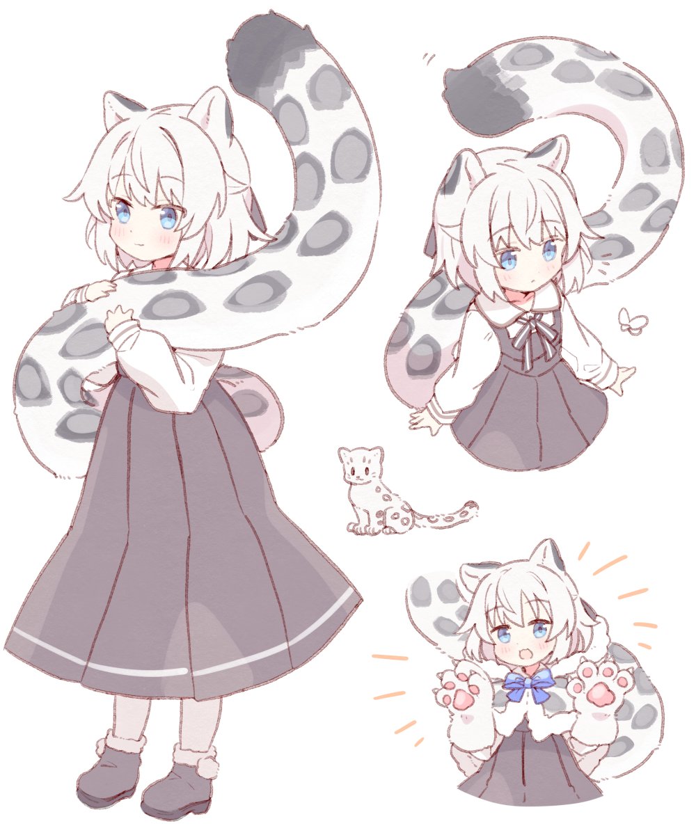 1girl, animal_ears, animal_hands, black_bow, black_bowtie, black_footwear, black_skirt, black_vest