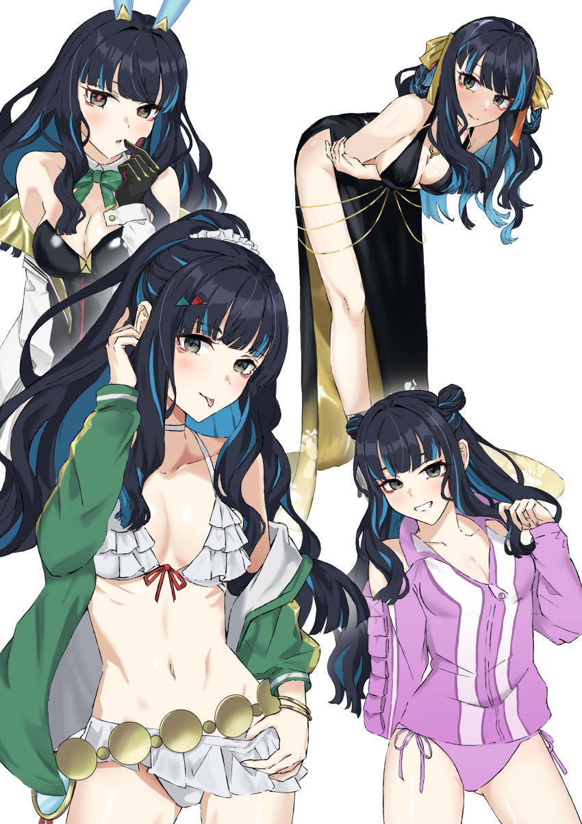 1girl, absurdres, animal_ears, arm_under_breasts, arm_up, bare_shoulders, bb_(fate), bb_dubai_(fate)