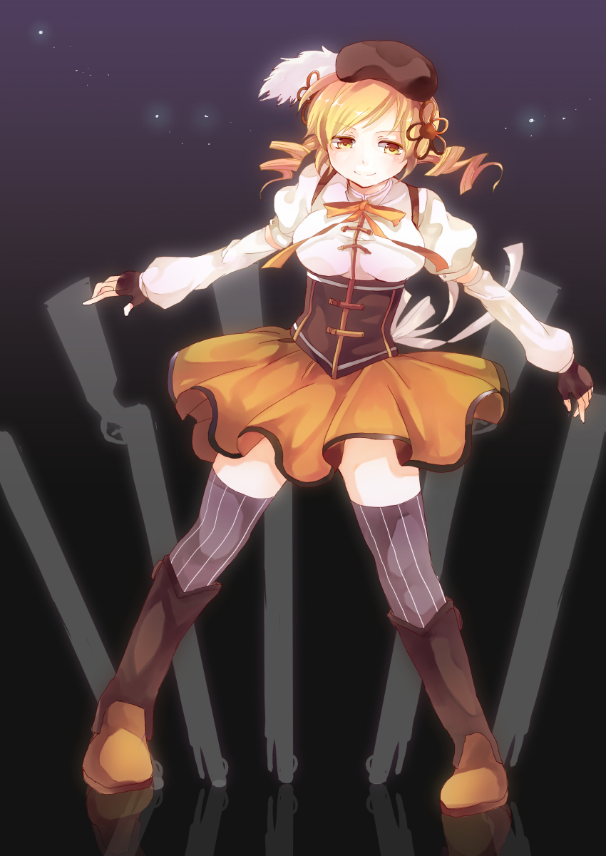 10s, 1girl, absurdres, bad_id, bad_pixiv_id, beret, blonde_hair, boots