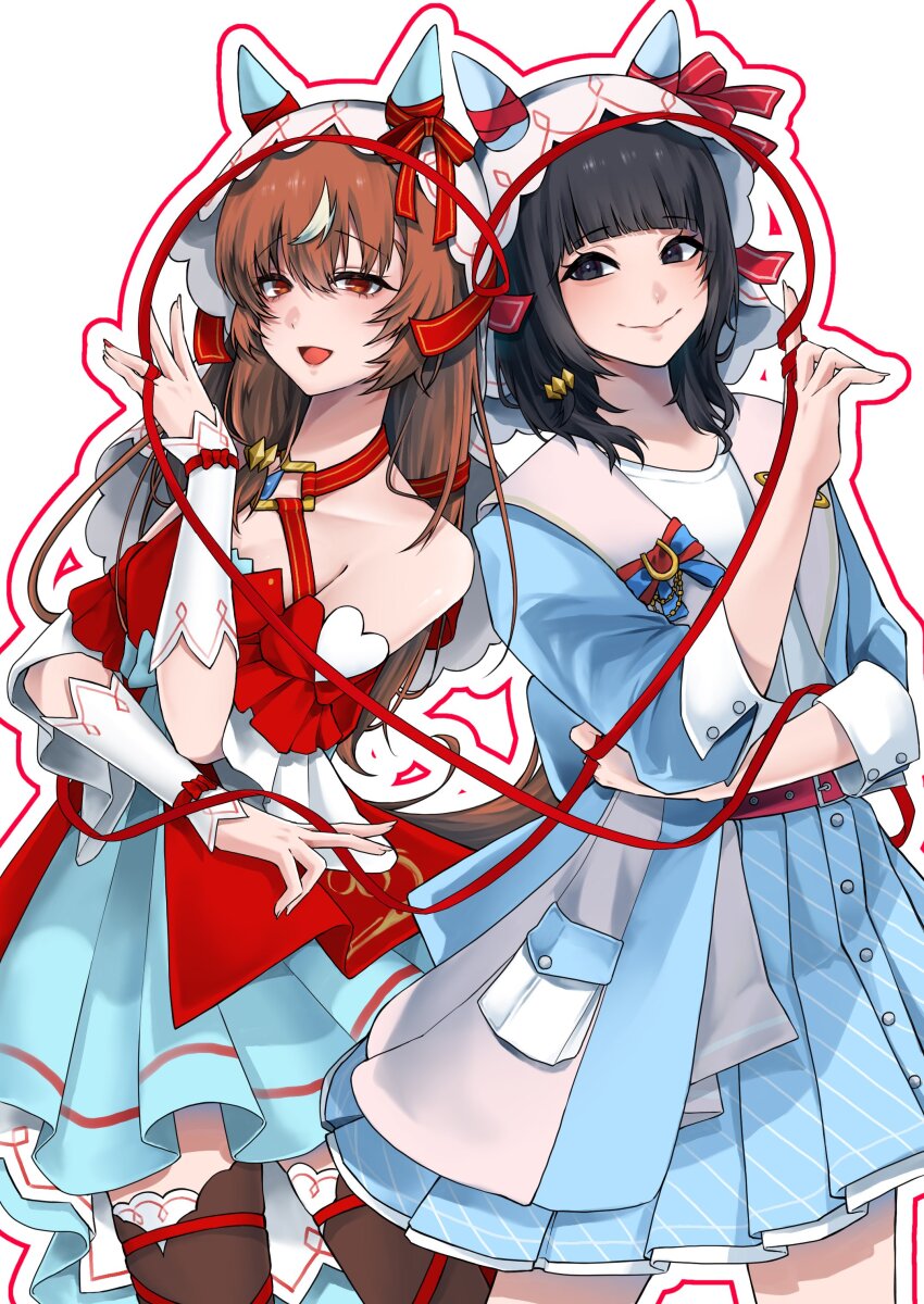 2girls, 2hin03, absurdres, animal_ears, black_eyes, black_hair, blush, breasts