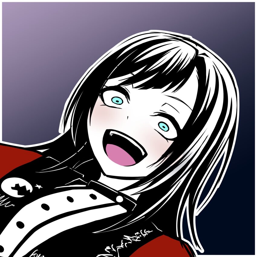 1girl, bang_dream!, bang_dream!_it's_mygo!!!!!, black_hair, blue_background, blue_eyes, border, commentary_request