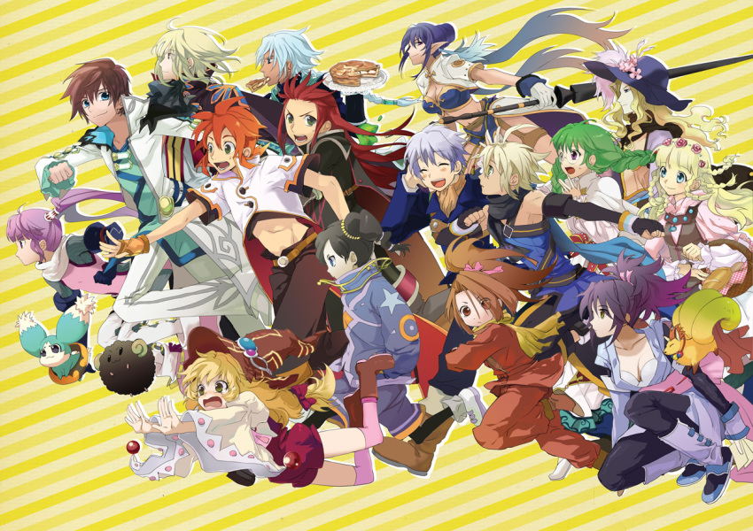 00s, 6+boys, 6+girls, alfa_system, asbel_lhant, asch_(tales), beryl_benito, emil_castagnier, everyone, fujibayashi_sheena, fujibayashi_suzu, full_body, in-franchise_crossover, jay_(tales), judith_(tales), luke_fon_fabre, mieu_(tales), mooche, multiple_boys, multiple_girls, philia_felice, rassius_luine, richard_(tales), ruca_milda, shirley_fennes, sophie_(tales), surcoat, tales_of_(series), tales_of_destiny, tales_of_eternia, tales_of_graces, tales_of_hearts, tales_of_innocence, tales_of_legendia, tales_of_phantasia, tales_of_rebirth, tales_of_symphonia, tales_of_symphonia:_dawn_of_the_new_world, tales_of_the_abyss, tales_of_vesperia, veigue_lungberg, yellow_background