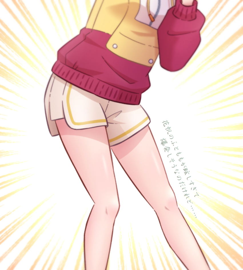 1girl, akihitohappy, bare_legs, commentary_request, emphasis_lines, feet_out_of_frame, head_out_of_frame, highres